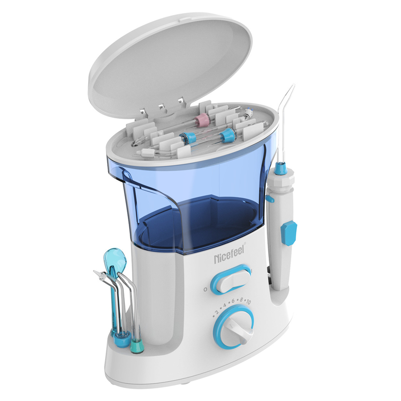 Flosser dentaire de l'eau réglable de l'ABS 600ml pour le bleu blanc de station thermale orale d'utilisation de famille