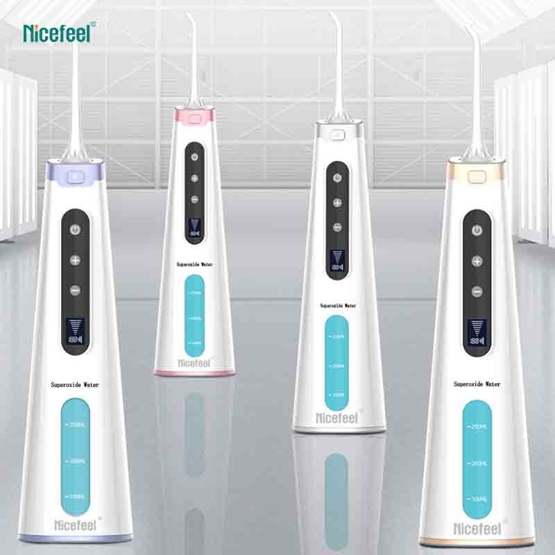 Irrigateur oral à l'ozone thérapeutique avec réservoir d'eau de 600 ml, buse rotative à 360°, blanc